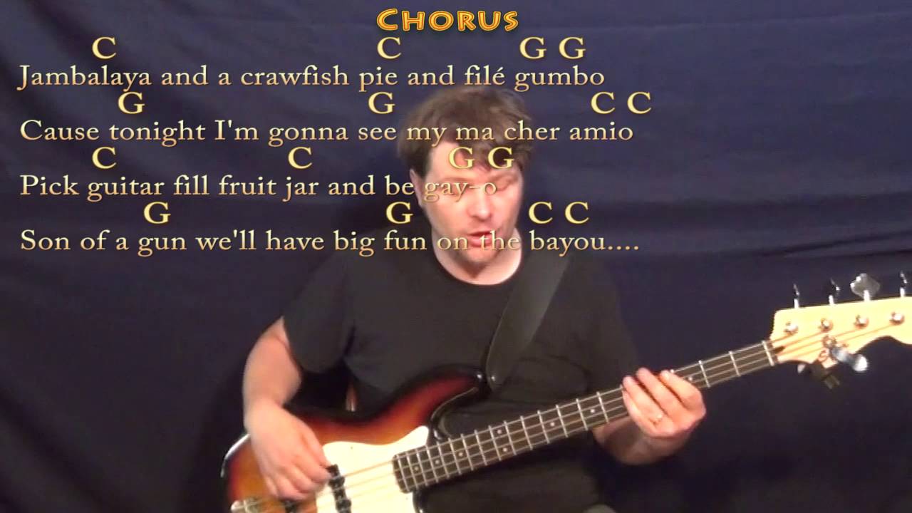 Jambalaya (Hank Williams) Bass Guitar Cover Lesson in C with Chords/Lyrics C G YouTube