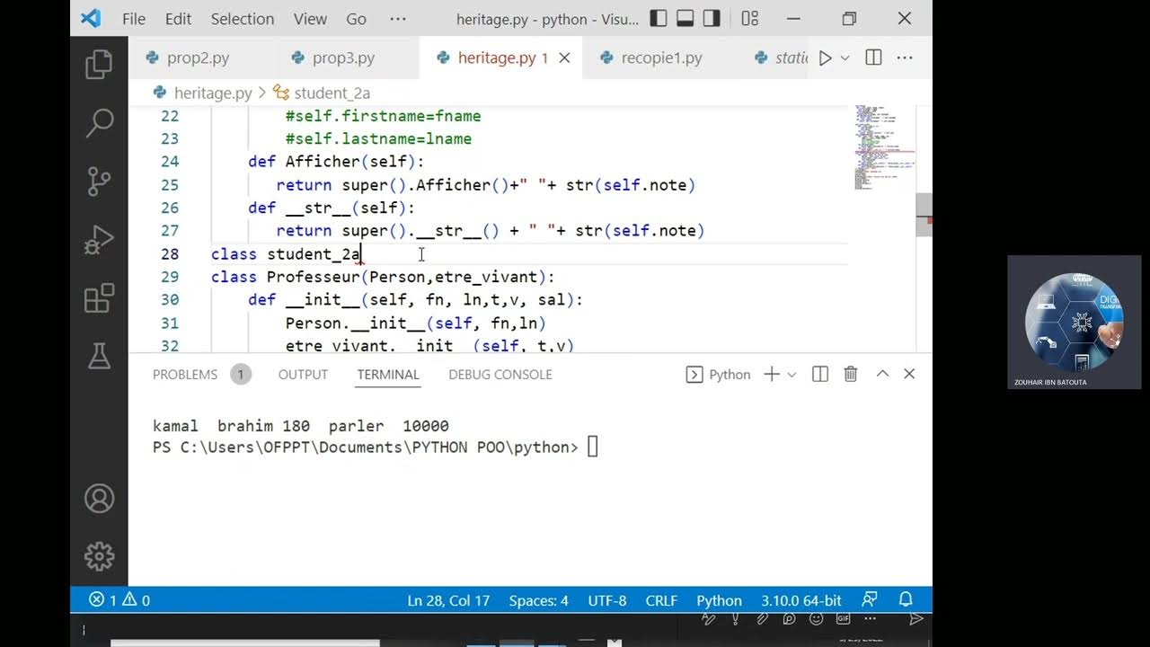 24. Python Orienté Objet: Exemple Héritage en Cascade - YouTube