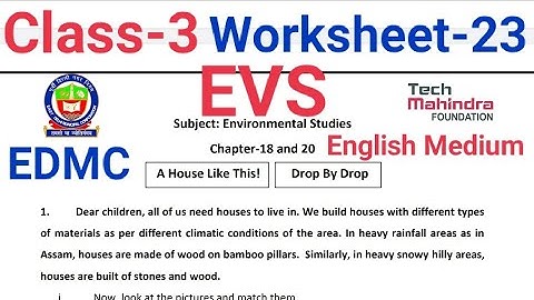EDMC Class 3 Worksheet 23 EVS Chapter 18 A house like this 20 Drop by drop answers English medium