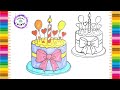 How To Draw A Birthday Cake Drawing And Coloring For Kids Fun Cute Easy #birthdaycake #rainingcolors