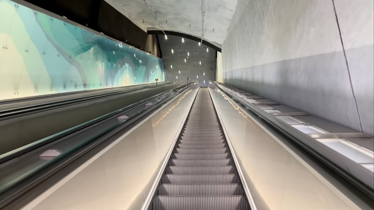 Helsinki, Finland. 5x Kone escalator ride at Lauttasaari Metro Station - exit side 1/2.