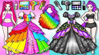 Rainbow Vs Black🌈huntrix Rumi Mira Colorful Hair, Makeup,dress Up Fashion Playset 2| Diy Paper Dolls