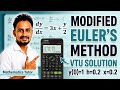 Modified Euler’s Method | Solve dy/dx = 3x + y/2, y(0)=1 at x=0.2 | VTU