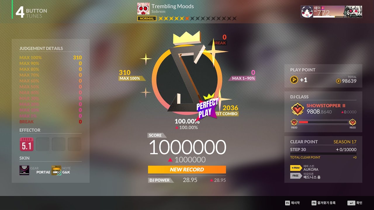 [DJMAX RESPECT V] Trembling Moods - Sobrem 4B NM PERFECT PLAY 100.00%