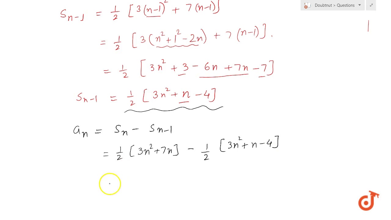 If The Sum Of The First N Terms Of An A P Is 1 2 3n 2 7n Then Find Its Nth Term Hence Wr Youtube