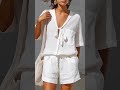Summer New Solid Color Casual Cardigan Lace-up Short-sleeve Shirt Loose Shorts Set For Women