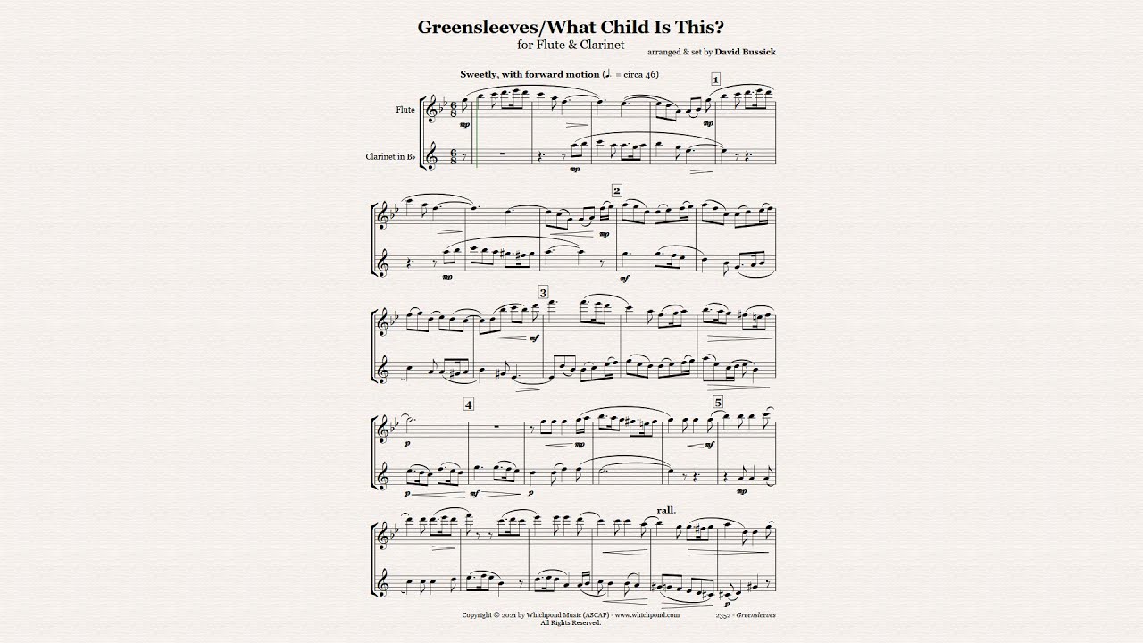 Greensleeves/What Child Is This for Duet PDF Christmas