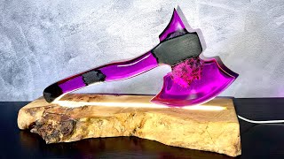 Axe Shaped Decorative Epoxy Resin Lamp with Black Oak | Resin Art