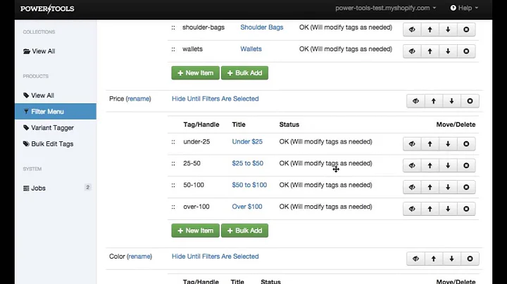 Power Tools Filter Menu