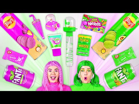 ЕДИМ ПРОДУКТЫ ОДНОГО ЦВЕТА 24 ЧАСА || Кто доест, тот выиграл! Розовый VS зеленый от 123 GO! BOYS