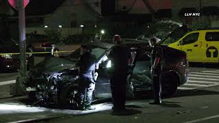 Fatal Hit & Run, BMW Crashes Through Fence, Hits Light Pole / Van Wyck, Queens