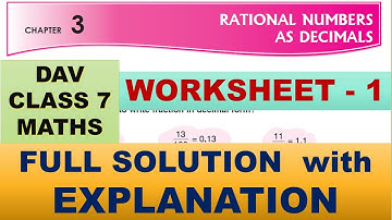 DAV CLASS 7 MATHS CHAPTER 3 | WORKSHEET 1 |  FULL SOLUTION | MATHS SOLUTION | EXPLANATION