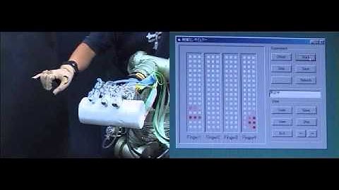 Tactile sensors are mounted on the robot hand, and controlled by cyber glove