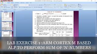 LAB EXERCISE 1 : ARM CORTEX M BASED ALP TO PERFORM SUM OF N NUMBERS