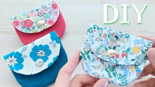 はぎれ消費【すぐできるミニポーチ】How to make a coin purse 返し口が早できポイント！ 小銭入れ　イヤホンポーチ　リバティはぎれ
