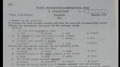 10th English third revision exam question paper 2020 coimbatore