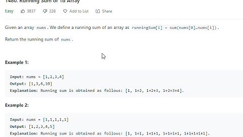 1480 Running Sum Of 1D Array   Leetcode Solutions with explanation,
