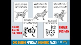 Dog Mandala Coloring Pages Printable PDF, Puppy Dog Breed Mandala Coloring Book for Adults | Teesvg