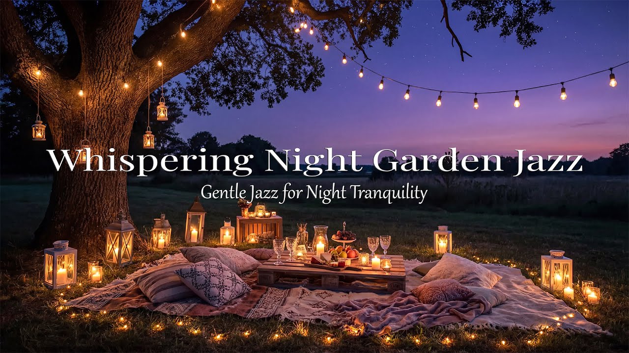 Шепчущий ночной садовый джаз 🌙 Мягкое освещение на улице и нежный джаз для ночного спокойствия