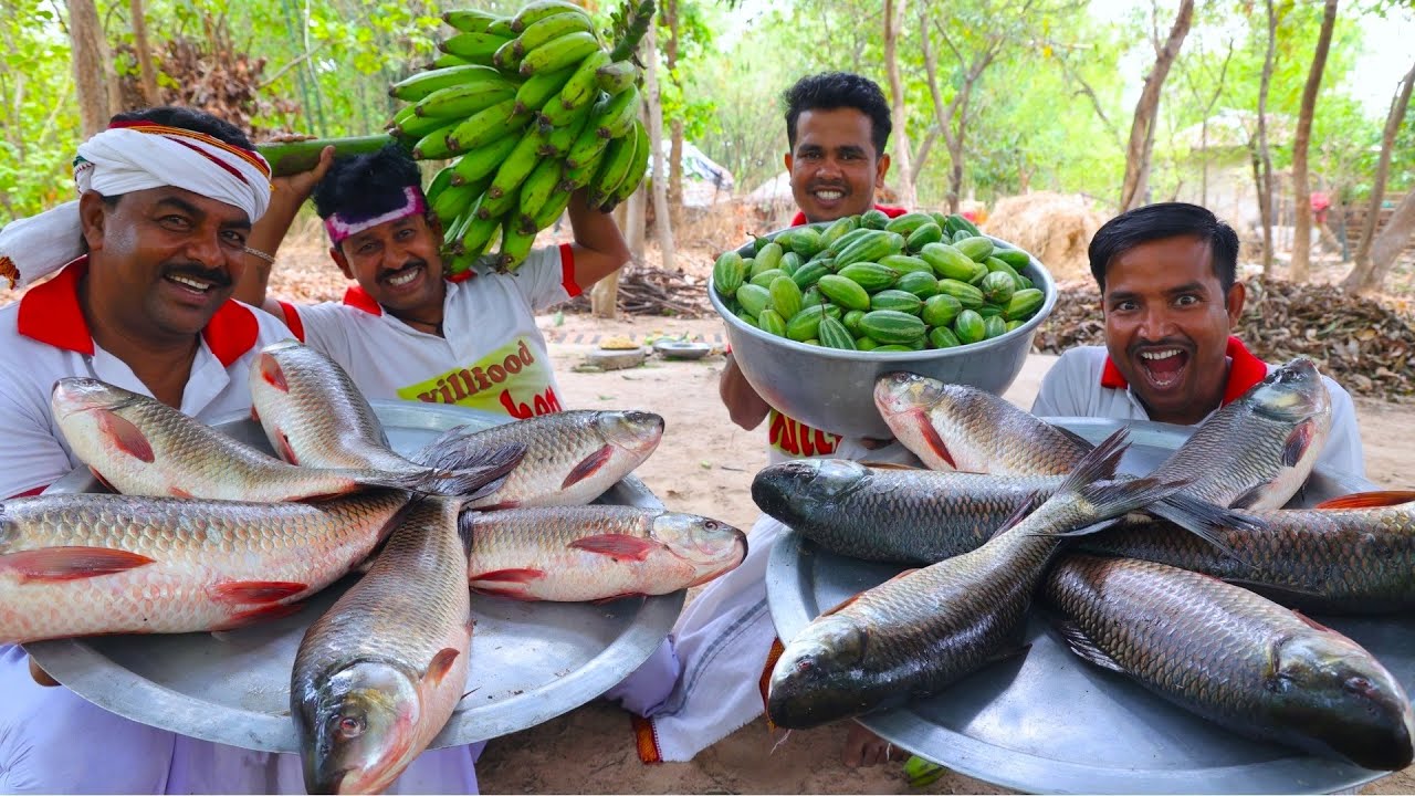 Rohu Fish Curry with Raw Banana for Village People | Fish Curry Cooking for needy people