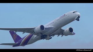 Thai Airways Airbus A350-900 takeoff from Rome FCO Airport to Bangkok