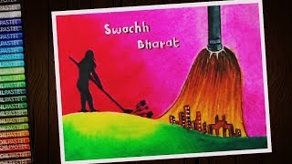 Swachh Bharat drawing with oil pastel - step by step | Poster drawing of Clean India step by step screenshot 5