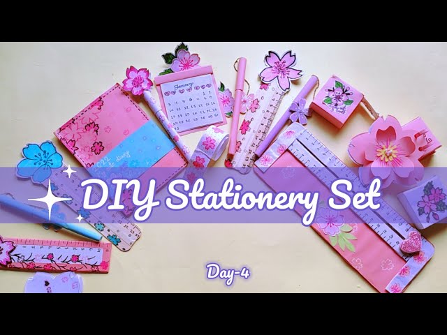 Day-4)How to make stationery set at home /DIY cherry blossom