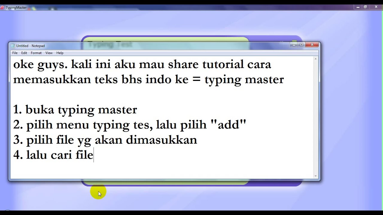 Tutorial memasukkan teks bahasa indonesia ke Typing Master - YouTube