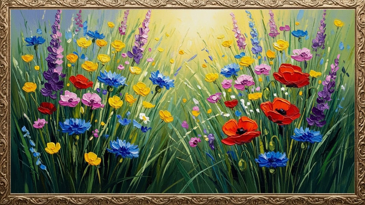 Spring Meadow Flower Painting 4K | Relaxing Art Visual