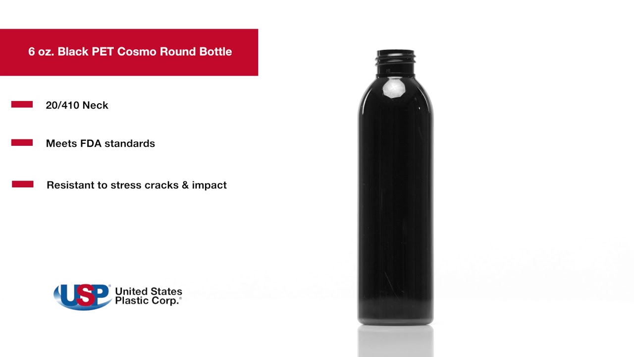 6oz BLACK PET COSMO ROUND BOTTLE | U.S. Plastic Corporation®