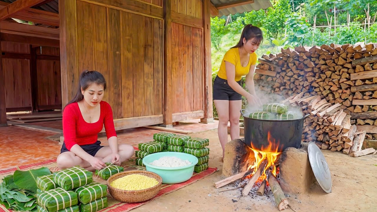 Timelapse - Traditional Chung Cake Wrapping & Selling at Rural Market | Farm Life