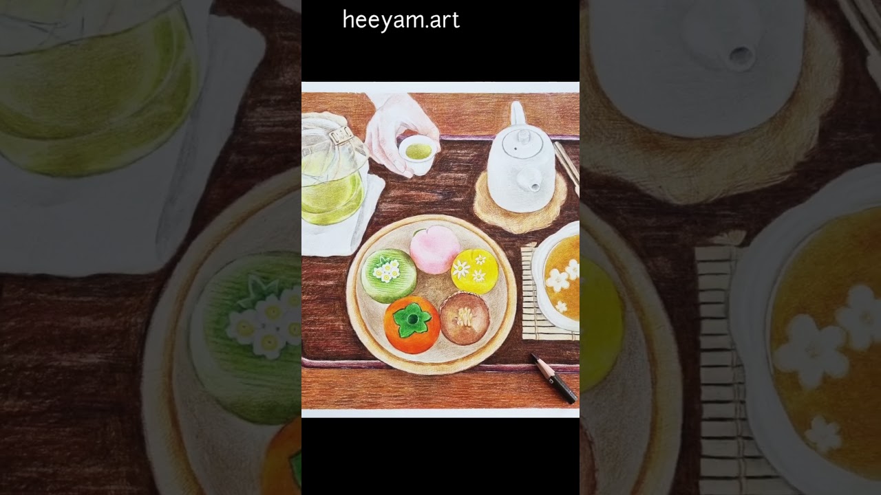 화과자와 차 한잔해요 (가봉반과) #색연필그림 #coloredpencil #맛있는일상