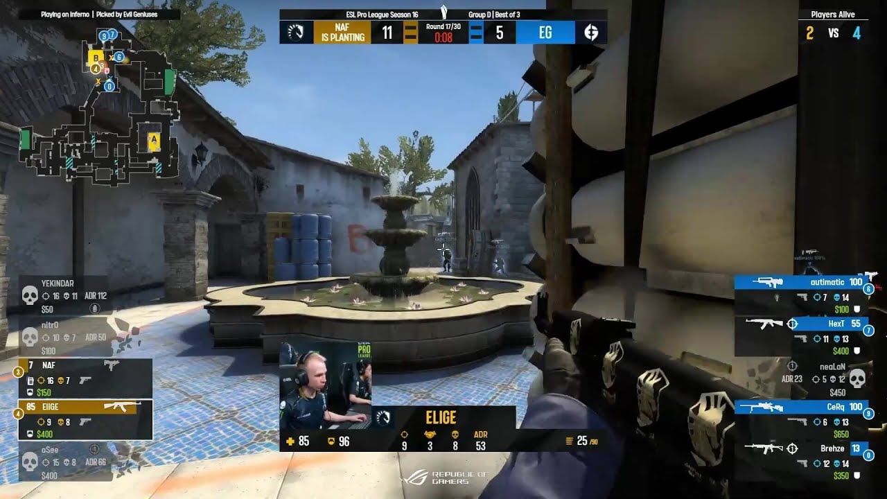 EliGE 4 kills with 1v3 clutch vs. Evil Geniuses | ESL PRO LEAGUE SEASON ...