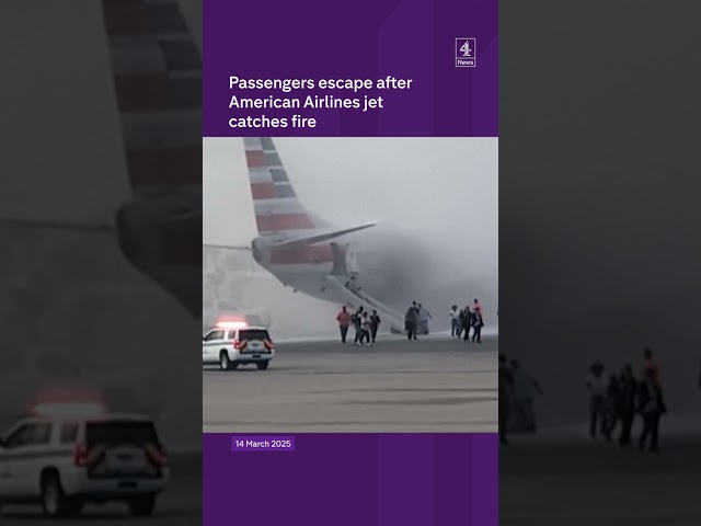 American Airlines jet catches fire