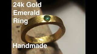 Emerald 24k Gold Ring (handmade)(DIY)(talking)(no music)(jewelry making)(solid gold ring making)