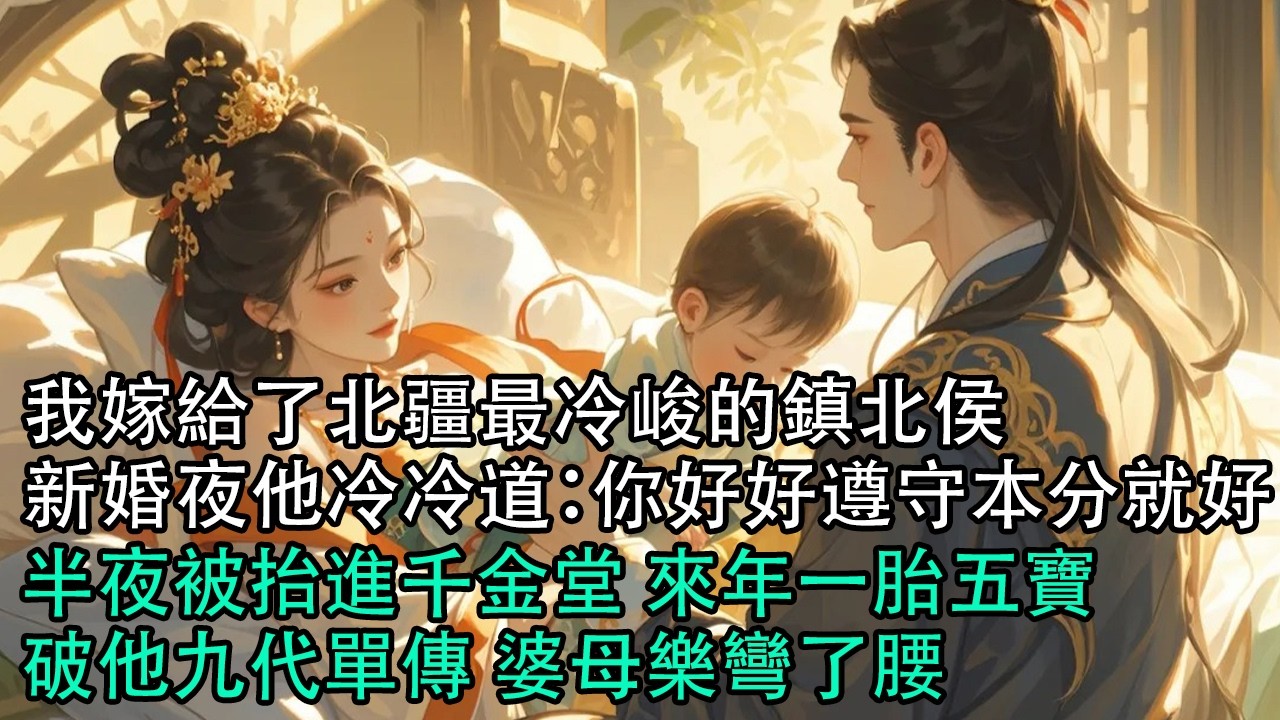 【一口氣看完】我嫁給了北疆最冷峻的鎮北侯，新婚夜他冷冷道：你好好遵守本分就好，半夜被抬進千金堂 來年一胎五寶，破他九代單傳 婆母樂彎了腰#古言 #有聲小說 #情感故事