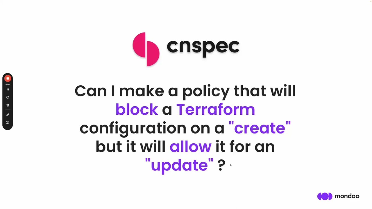 How to write a cnspec policy to block on Terraform create, but allow on Terraform update