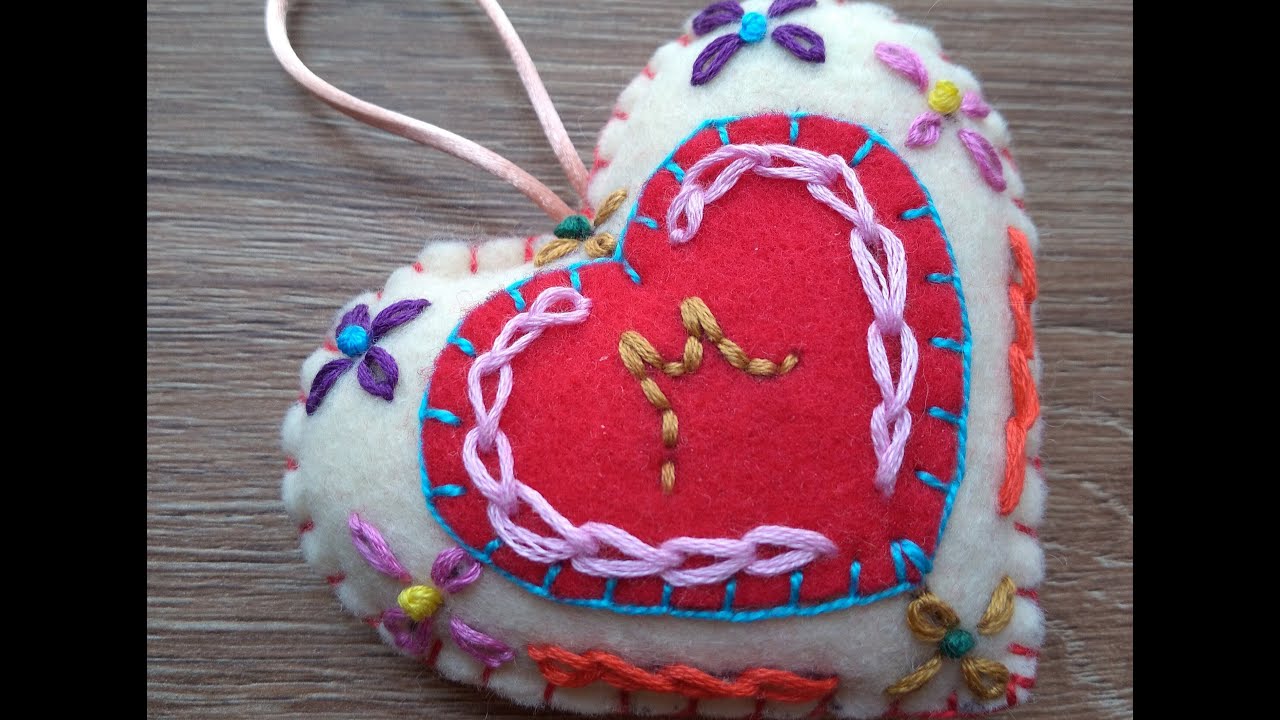 CORAZÓN DE FIELTRO POR SAN VALENTÍN - CORAZÓN BORDADO CON PUNTO FESTÓN SUPER FACÍL