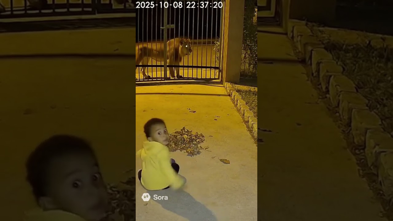 Lion Approaches a Child at Night – Real CCTV Footage You Won’t Believe! 