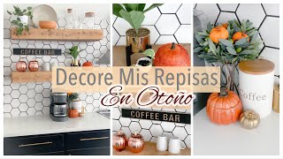 🤑DECORANDO LAS REPISAS FLOTANTES DE MI COCINA SENCILLO, CON BAJO PRESUPUESTO 🍂🎃 OTOÑO