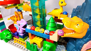 Satisfying Building Block coaster Marble Run ASMR - Dinosaur cave and Marble Elevator