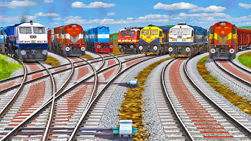 7 TRAINS RUNNING ON BUMPY RAILROAD CROSSING | BeamNG.Drive | Train simulator | Indian Railways