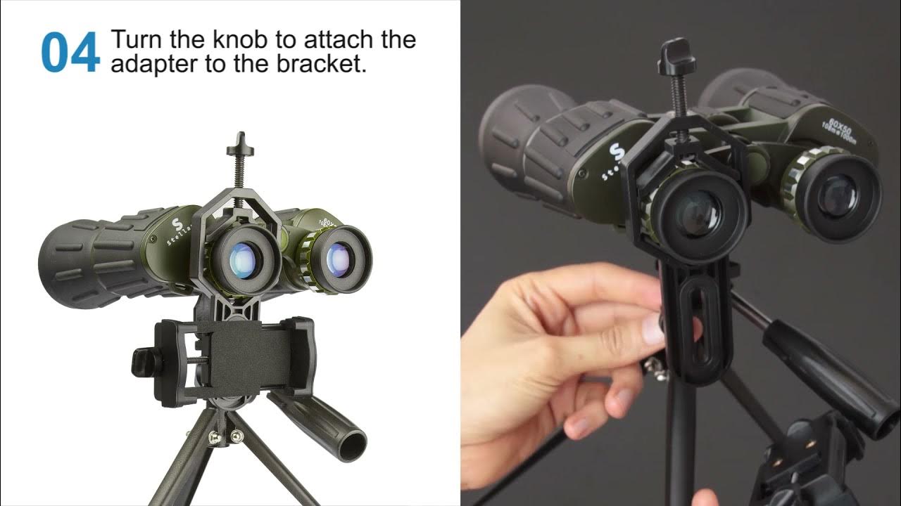 How to install StellarH 12X50 green binoculars to tripod and phone adapter YouTube