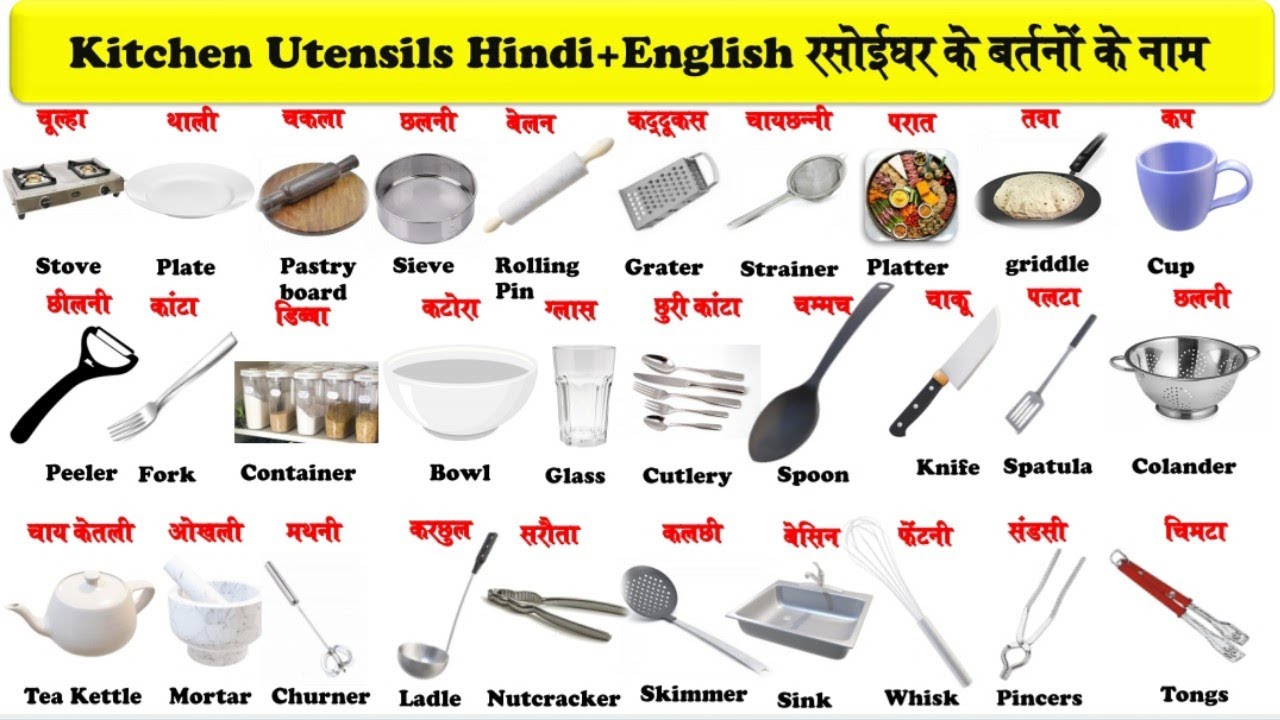 Kitchen Utensils Items Name