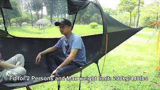 Night Cat Triangle Hammocks 2-Persons: Lay Flat 3 Point Hammock Tent with Bug Net Rainfly