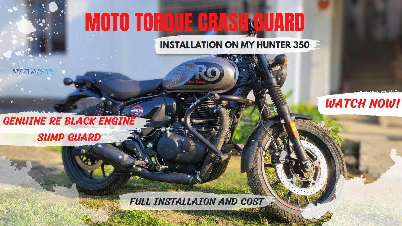 RE Hunter 350 Got new MotoTorque Astra Crash Guard and RE Black Engine sump guard