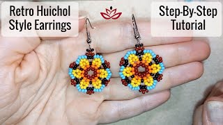 Retro Flowers Huichol Earrings - Tutorial || DIY