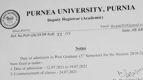 Purnea University third semester addmission 2021 || purnea university Pg admission 2021|Pg admission
