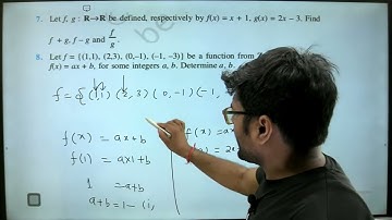 8. Let f = {(1, 1), (2, 3), (0, –1), (–1, –3)} be a function from Z to Z defined by f(x) = ax +