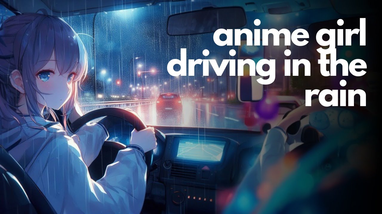 Premium Photo | Anime man driving a car in the rain at night generative ai